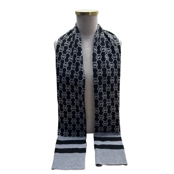Michael Kors Black & Gray Monogram Knit Scarf - Picture 1 of 5